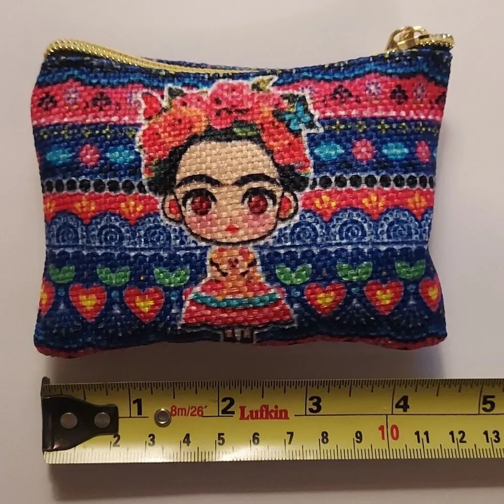 Frida Kahlo Coin Purse Makeup Bag Multi Color Zippered Blue PInk Mexico …
